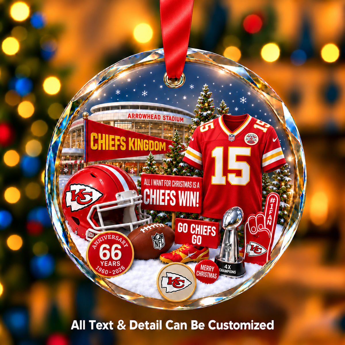 Kansas City Chiefs Jersey Snow Globe Glass Ornament