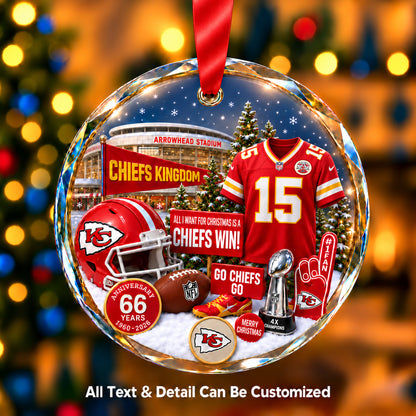 Kansas City Chiefs Jersey Snow Globe Glass Ornament