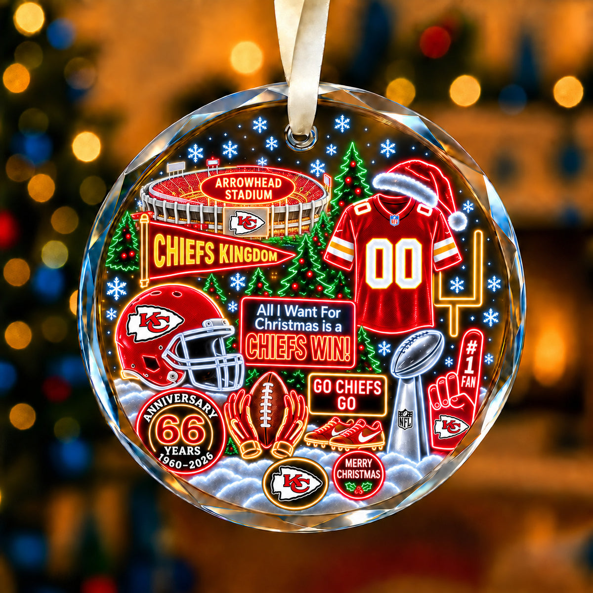 All Football Teams Christmas Neon Stadium Snow Glass Ornament With Gift Box - 5to9vibe