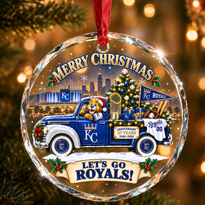 All Baseball Teams Christmas Truck Round Glass Ornament  With Red Gift Box | 5to9vibe