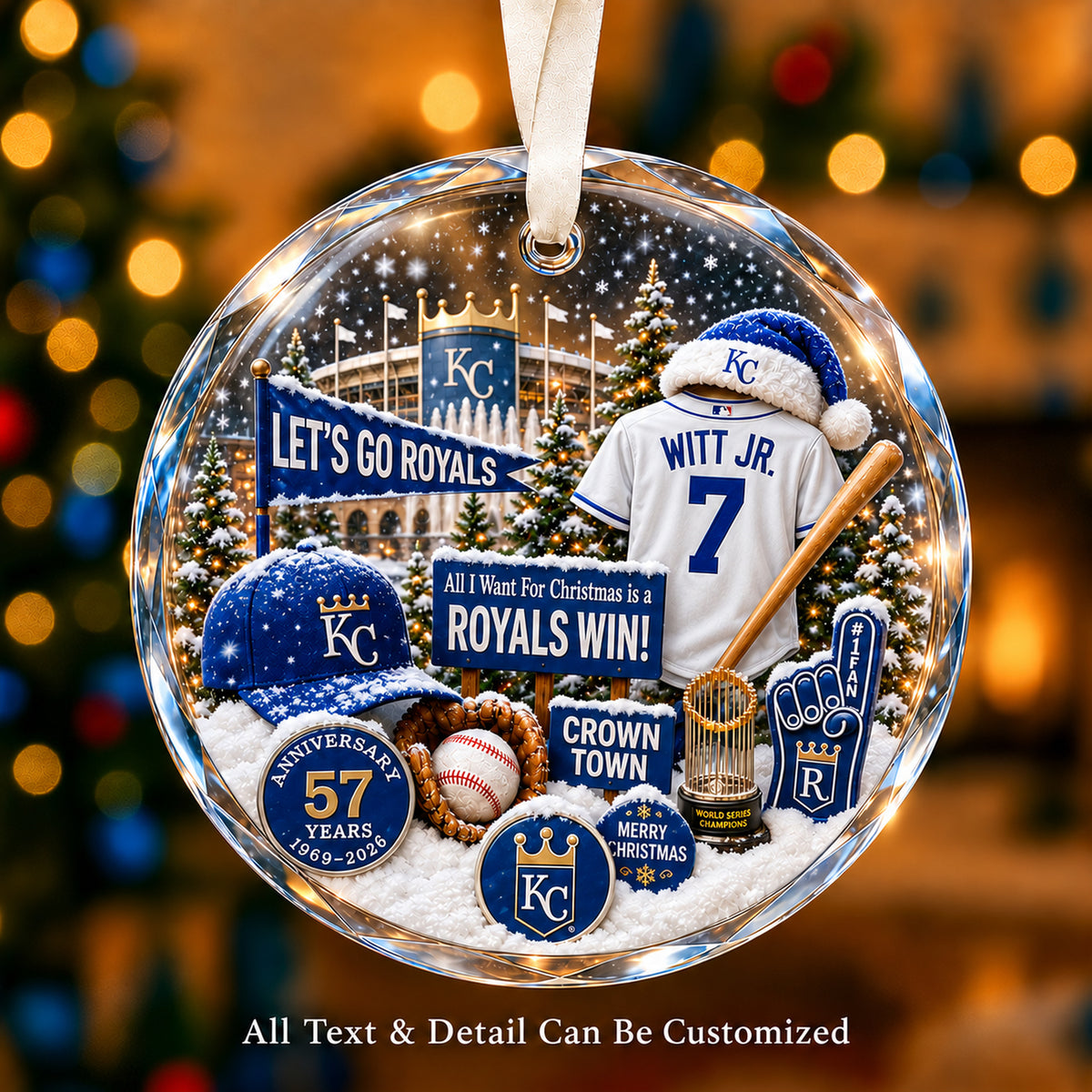 Kansas City Royals Jersey Snow Globe Glass Ornament