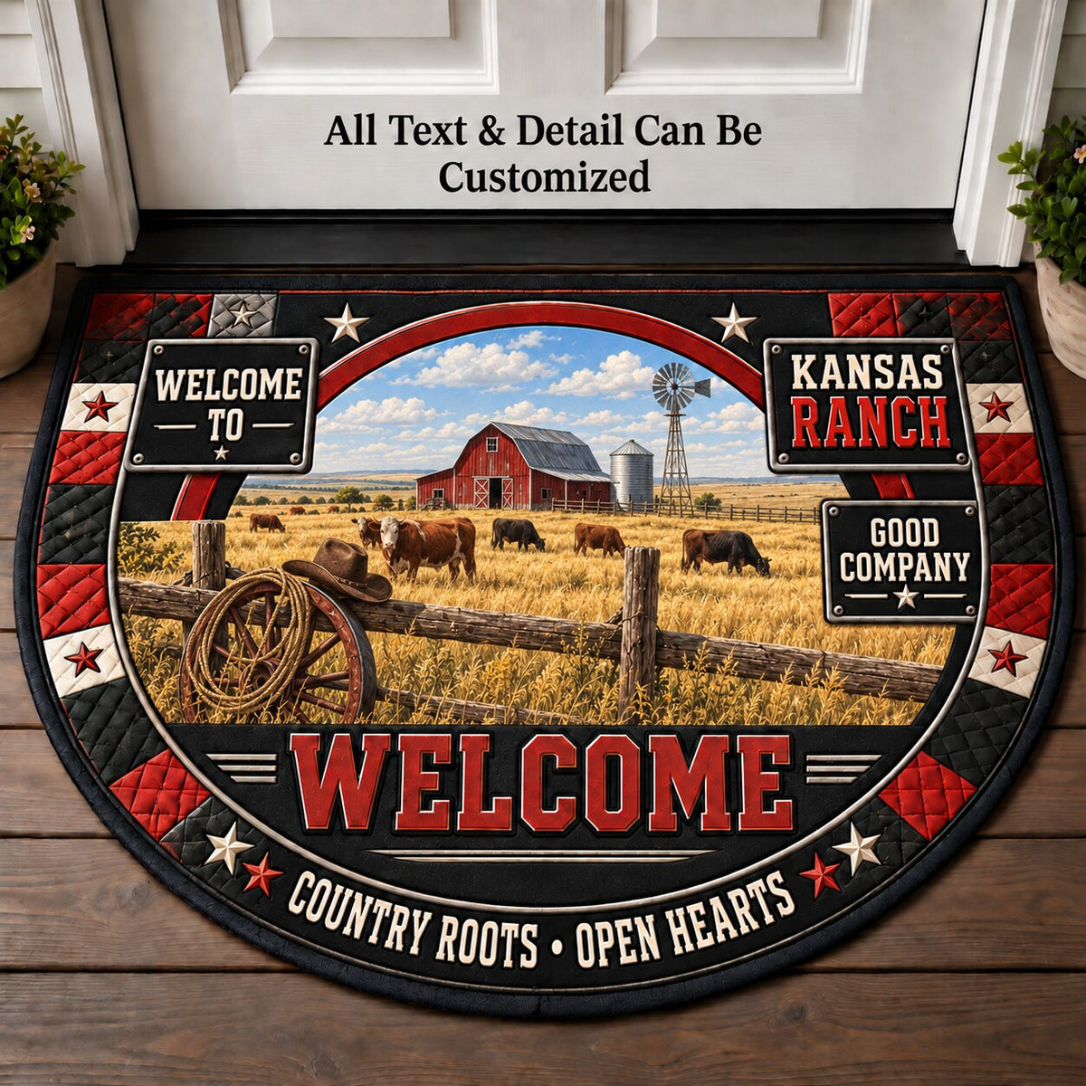Kansas Ranch Personalized Half Round Mat | 5To9Vibe