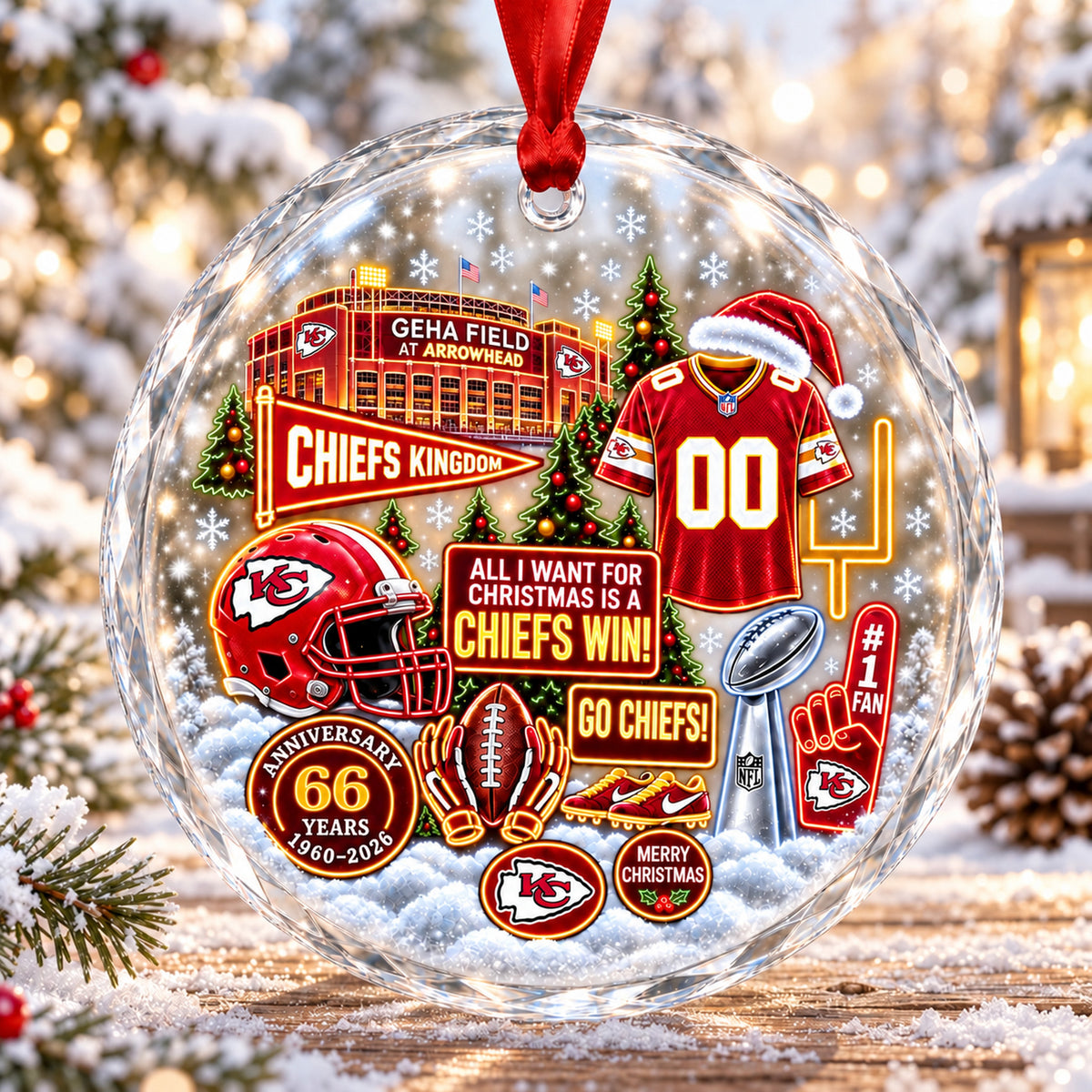 All Football Teams Christmas Stadium Snow Vibe Glass Ornament With Gift Box - 5to9vibe