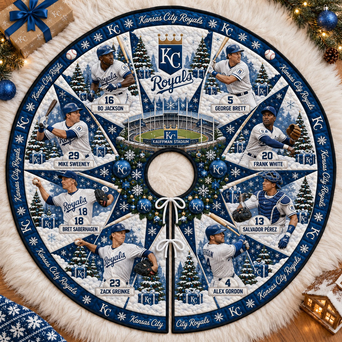 All Baseball Teams Vintage Players & Stadium Holiday Quilt Christmas Skirt Tree for Baseball Fans - 5To9Vibe