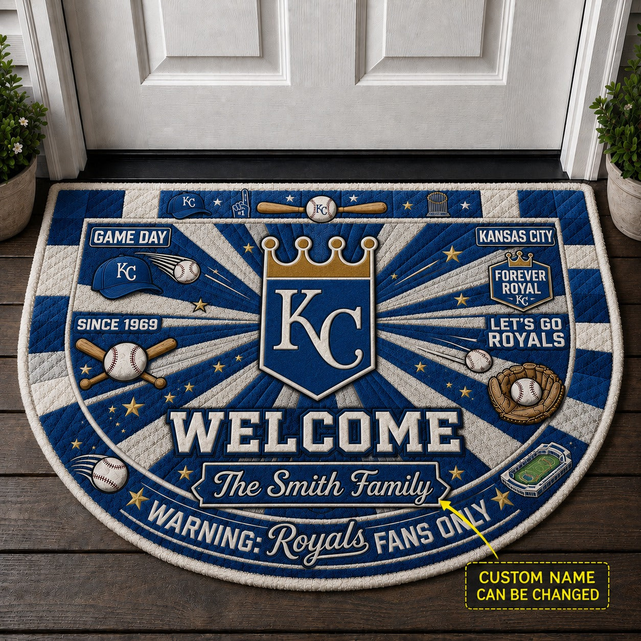 Official-Inspired Baseball Fan Custom Quilted Print Premium Welcome Mat Washable Black Border – Personalized Baseball Doormat