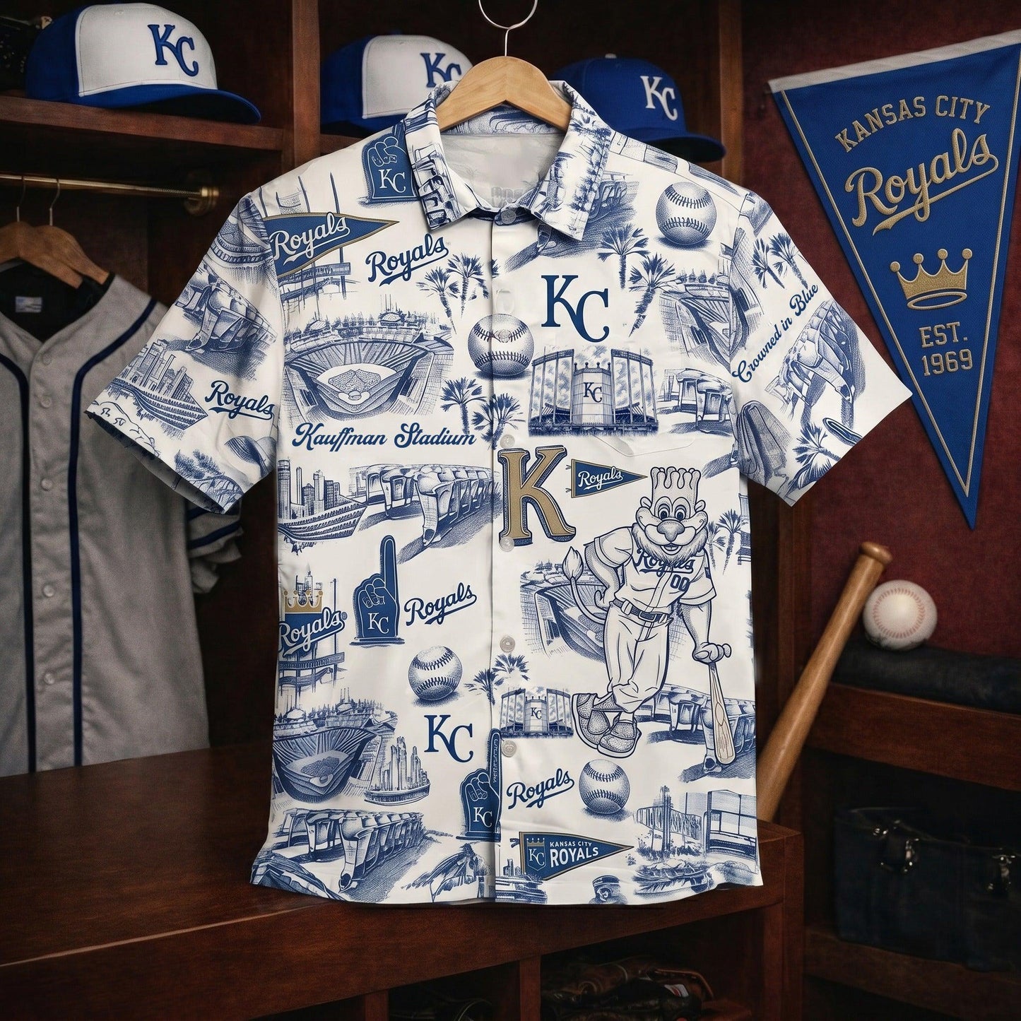 KCR Baseball Stadium Slogan Legacy Edition Camisa Hawaiana Vintage Unisex con Botones