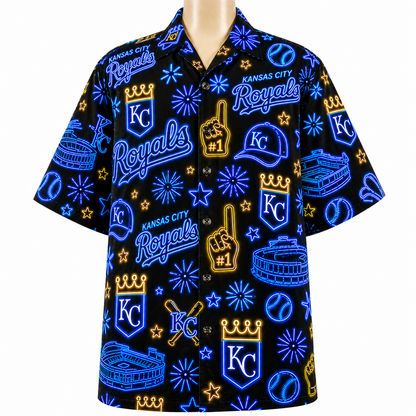 All Baseball Teams Neon Pattern Vibe Summer Party Button-Up Unisex Hawaiian Shirt For Men and Women