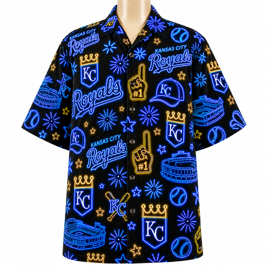KCR Baseball Teams Neon Pattern Vibe Summer Party Button-Up Unisex Hawaiian Shirt For Men and Women