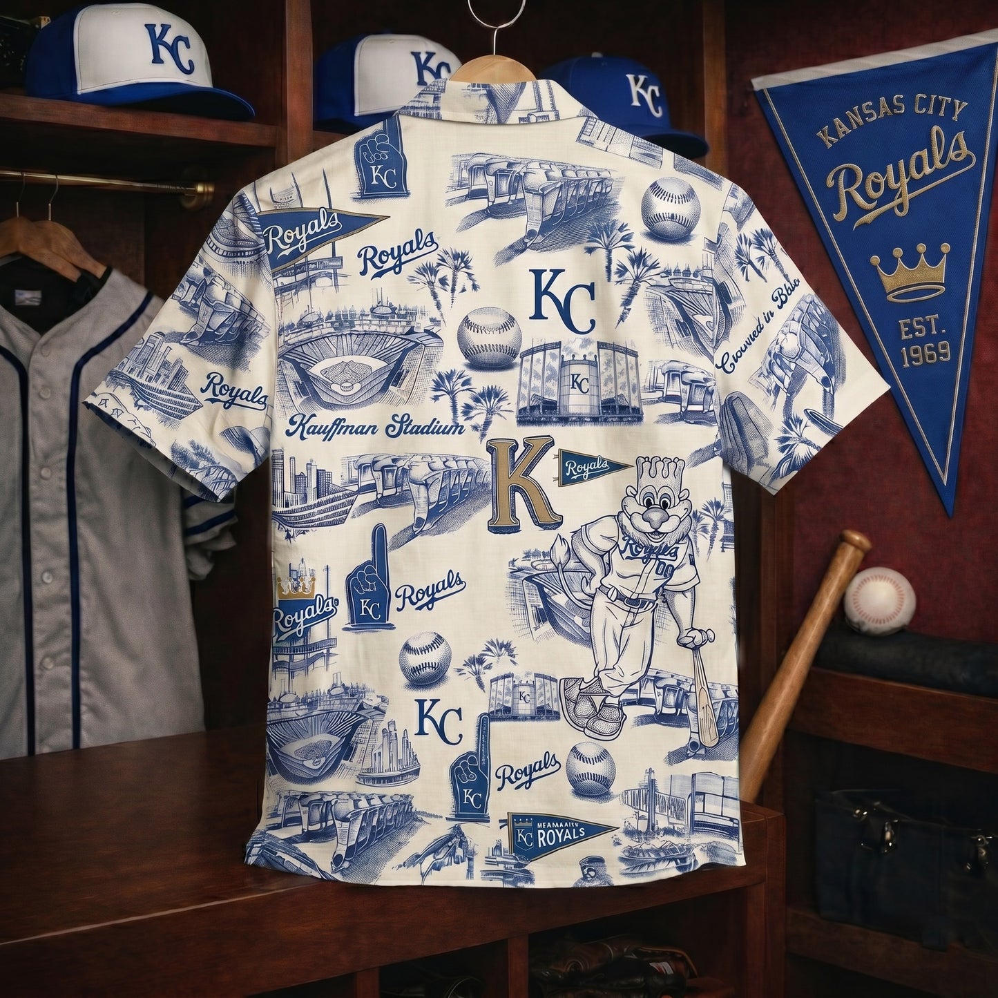 KCR Baseball Stadium Slogan Legacy Edition Camisa Hawaiana Vintage Unisex con Botones
