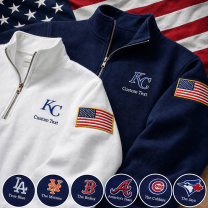 America Baseball Embroidered Logo Premium Quarter Zip Sweatshirt, Inspired Quarter Zip Sweater, Unisex Baseball Sweatshirt