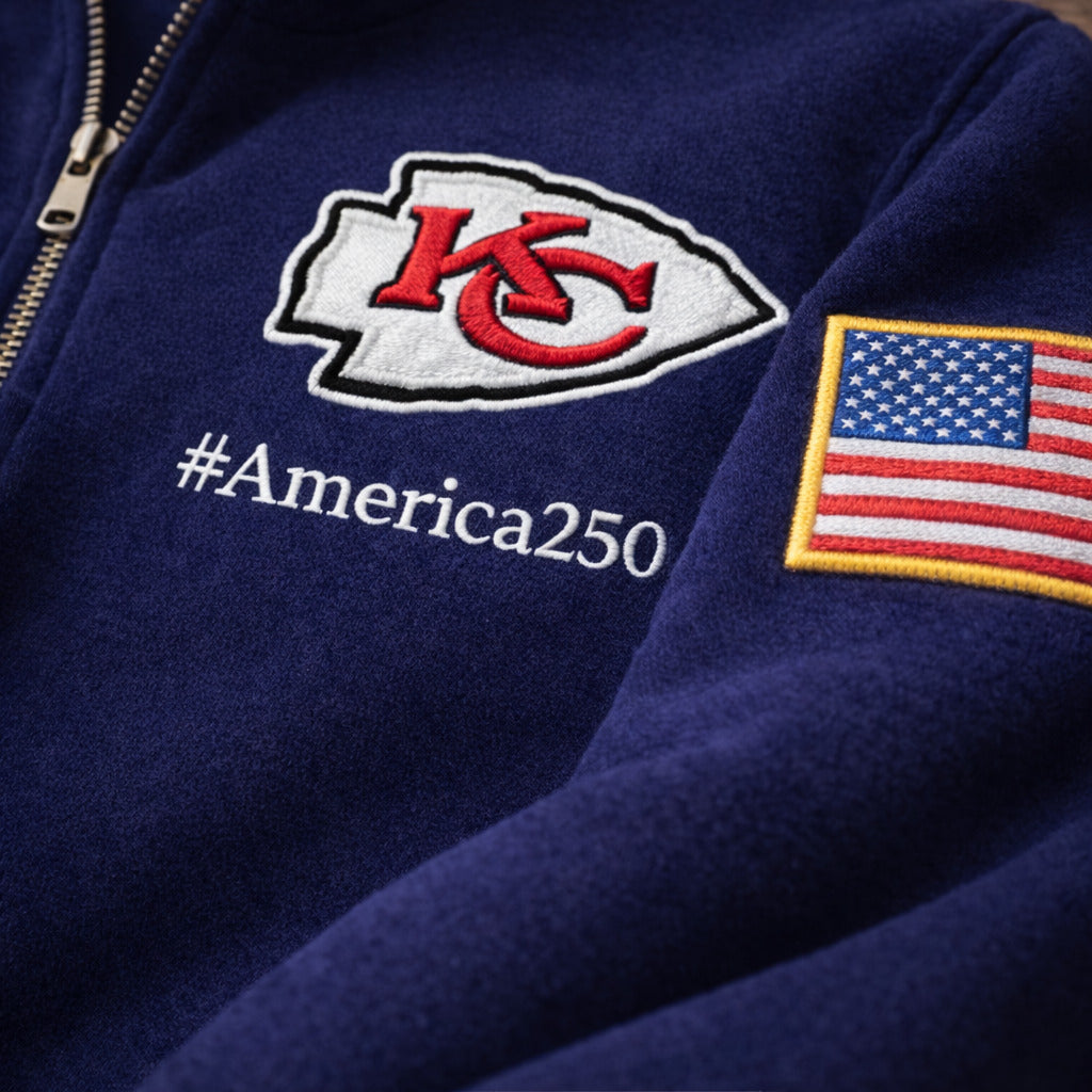 Football Logo America 250 Anniversary Embroidered Logo Premium Quarter Zip Sweatshirt, Inspired Quarter Zip Sweater