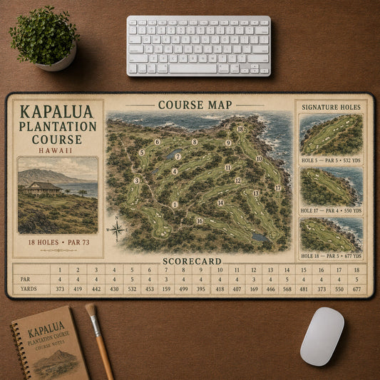 Kapalua Plantation Course Vintage Golf Course Map & Scorecard Guide Desk Mat | 5To9Vibe