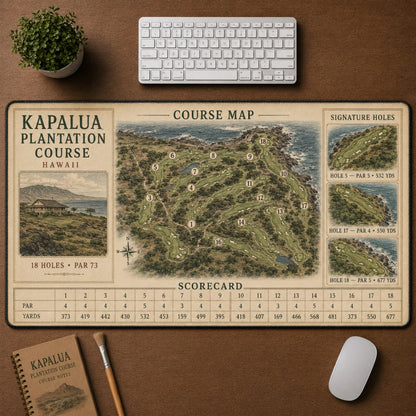 Kapalua Plantation Course Vintage Golf Course Map & Scorecard Guide Desk Mat | 5To9Vibe