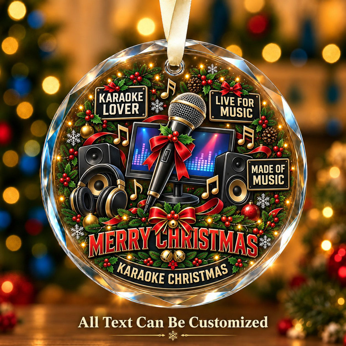 Karaoke Lover Personalized Glass Ornament | 5To9Vibe