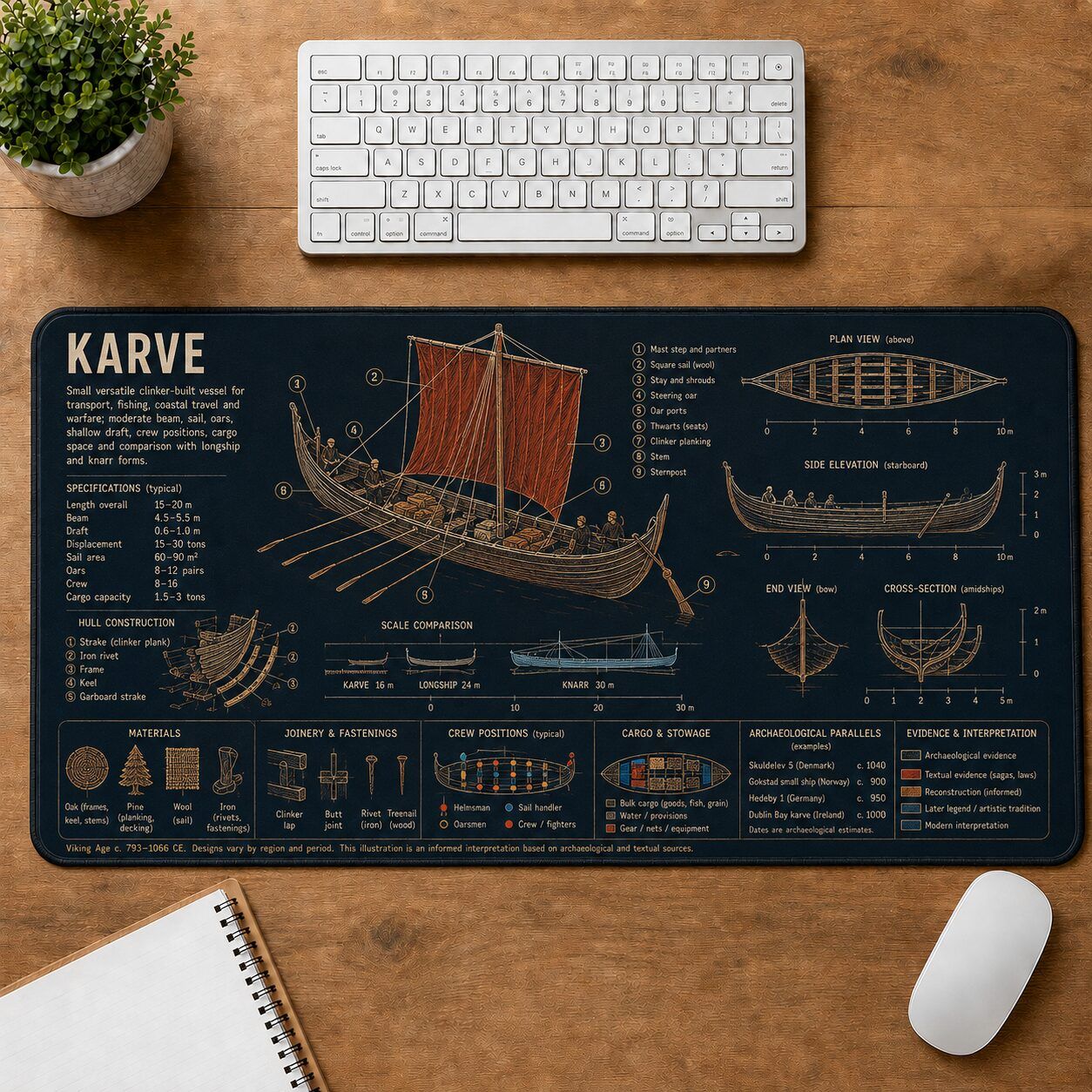 Karve Viking Ship Viking History and Culture Guide Desk Mat | 5To9Vibe