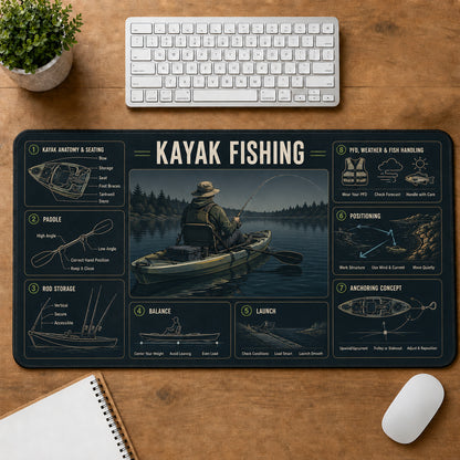 Kayak Fishing Sports Visual Guide Desk Mat | 5To9Vibe