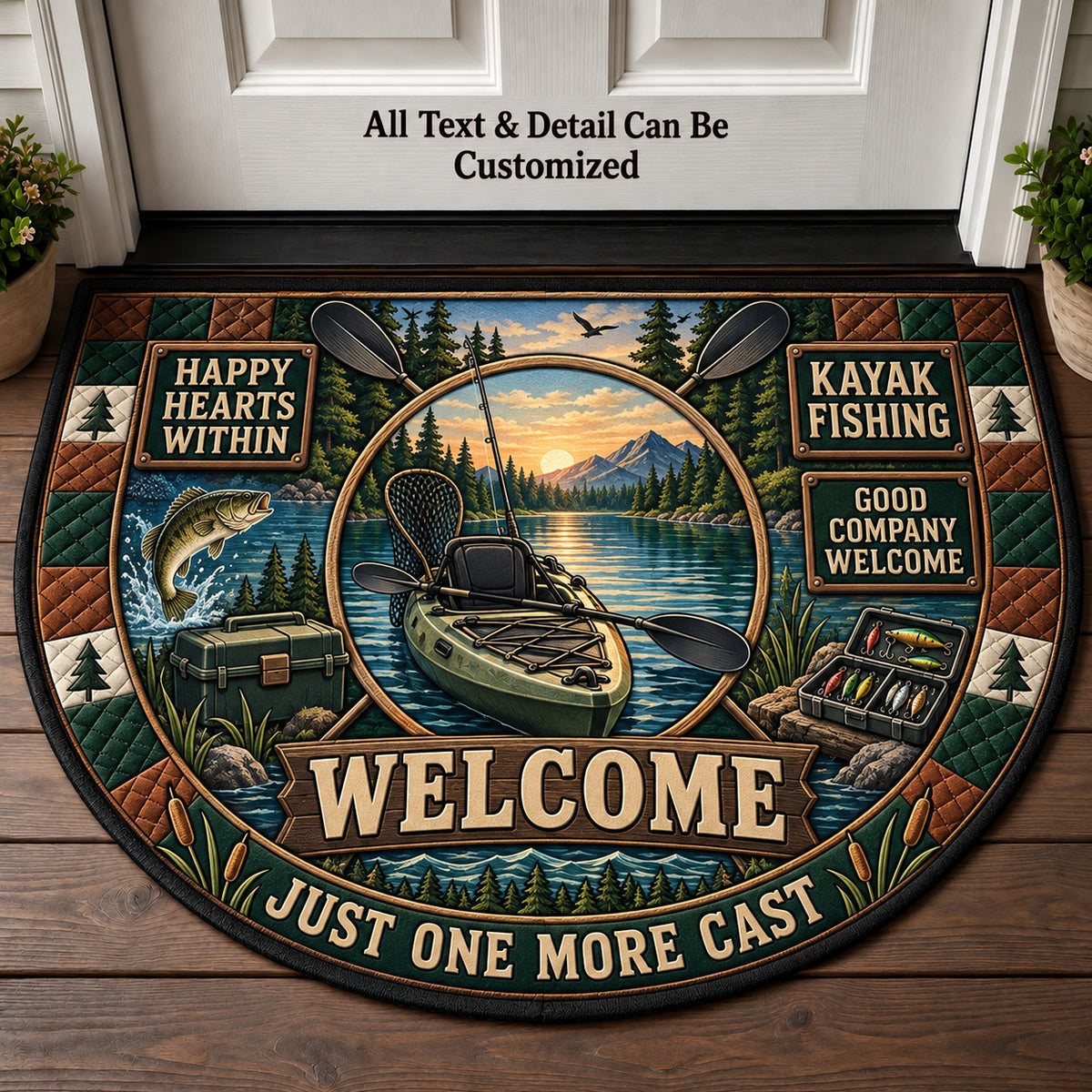 Kayak Fishing Personalized Half Round Mat | 5To9Vibe