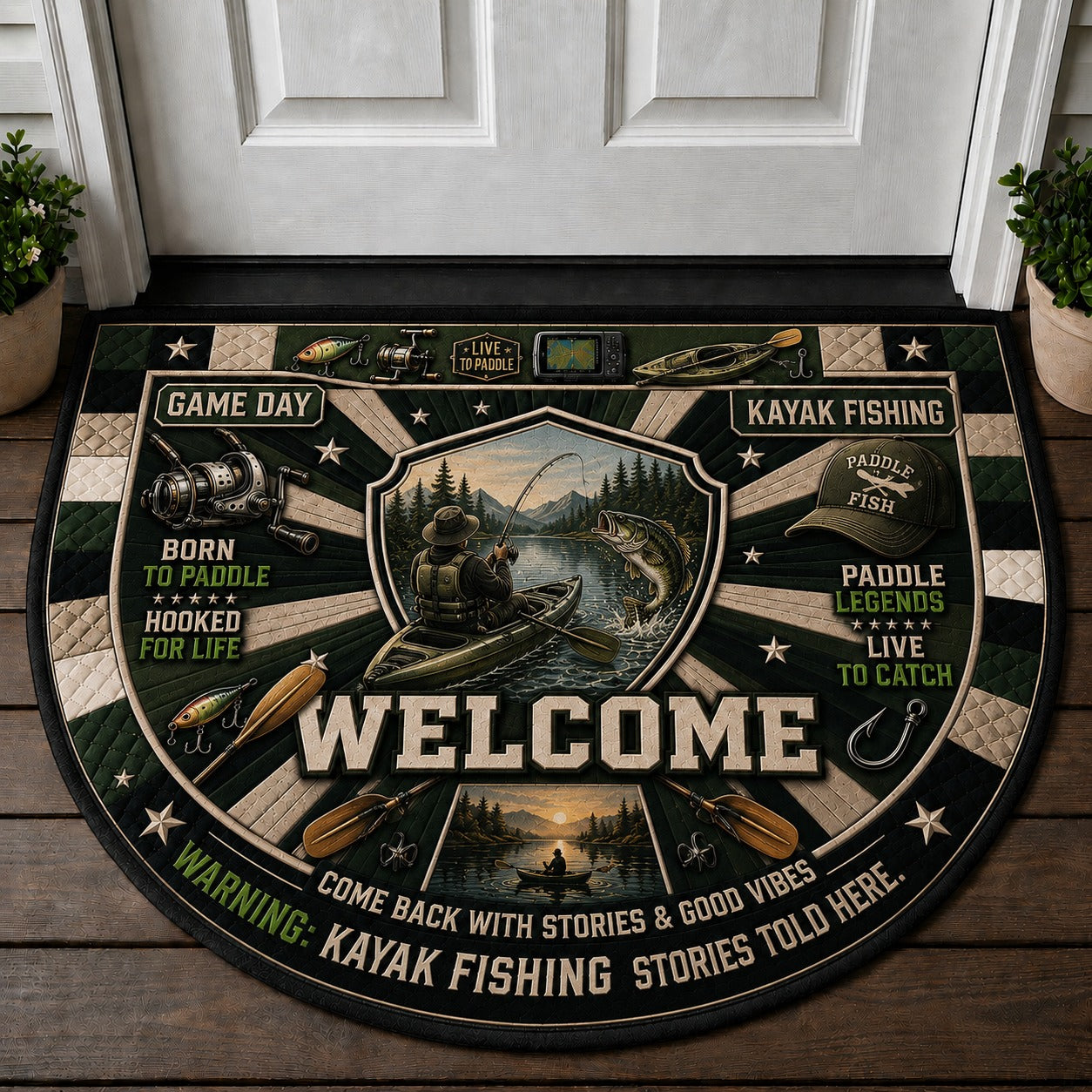 Kayak Fishing Outdoor Adventures Quilted Print Premium Welcome Mat – Personalized Doormat