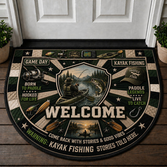 Kayak Fishing Outdoor Adventures Quilted Print Premium Welcome Mat – Personalized Doormat