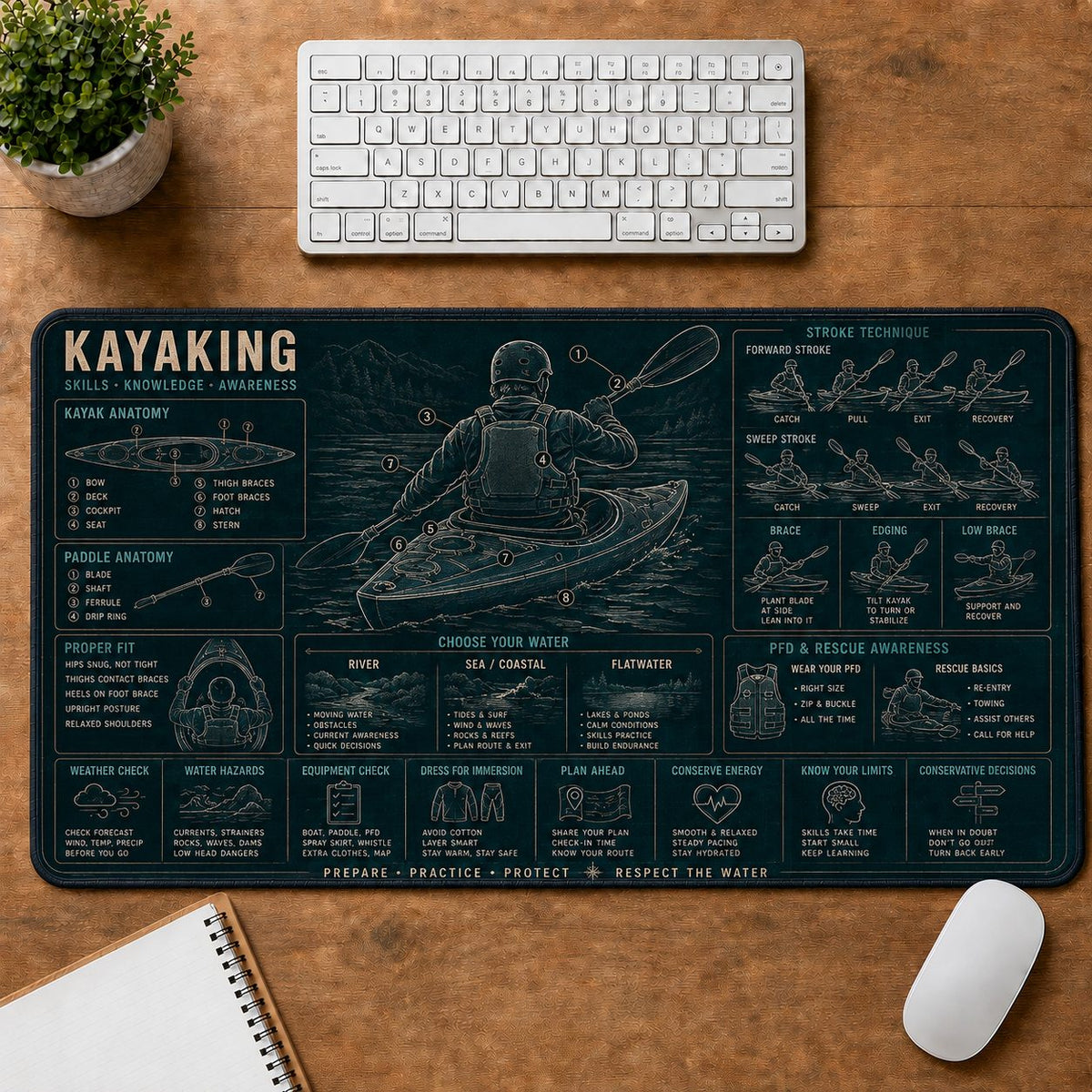 Kayaking Sports Visual Guide Desk Mat | 5To9Vibe