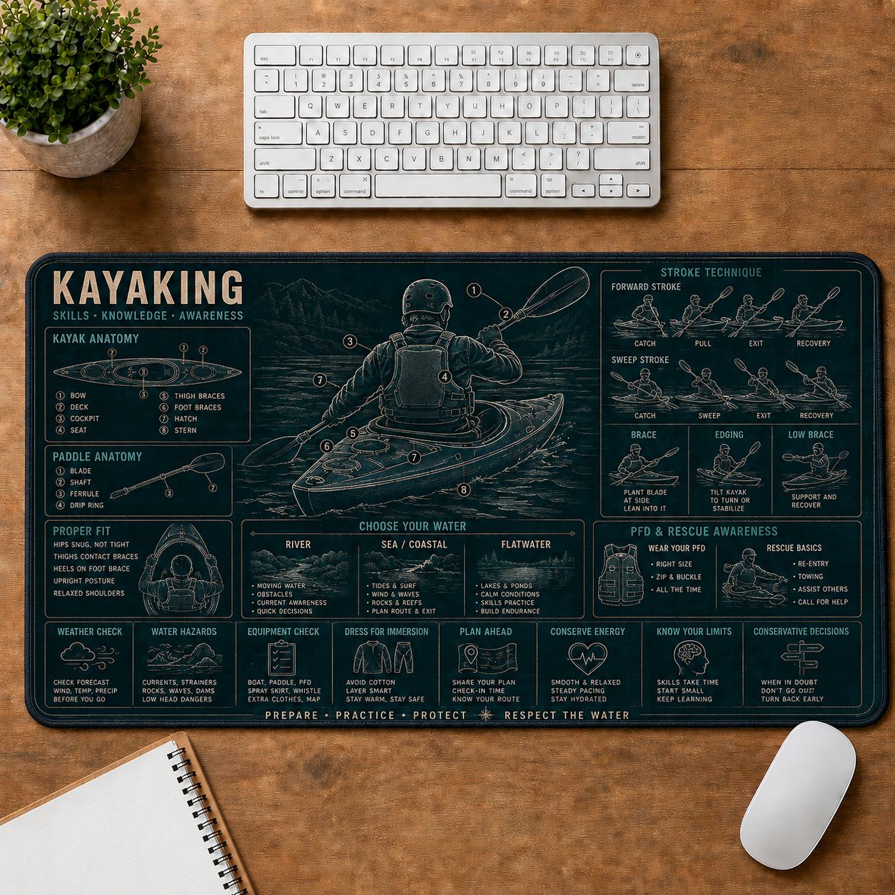 Kayaking Sports Visual Guide Desk Mat | 5To9Vibe