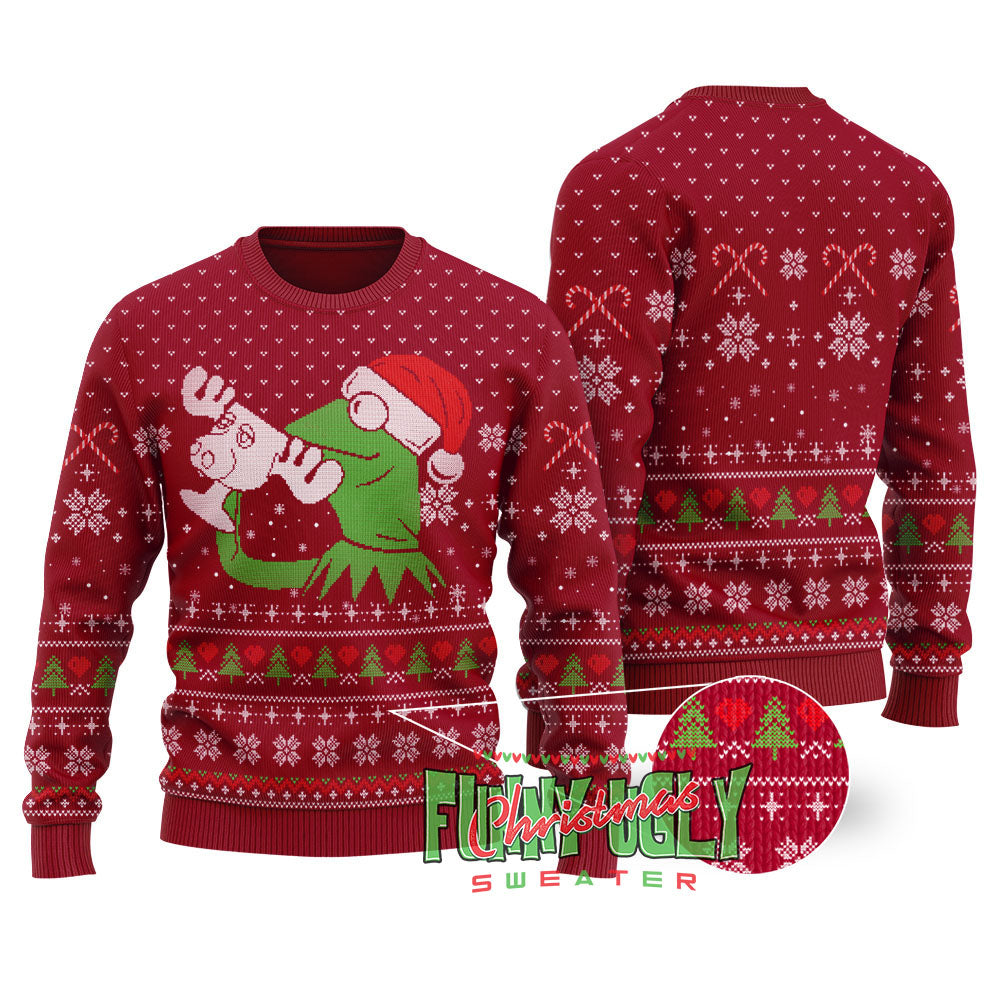Kermit The Frog Christmas Sweater Cardinal Red