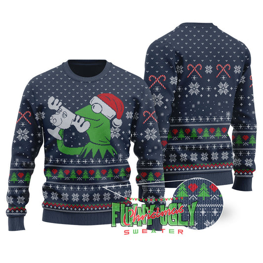Kermit The Frog Christmas Sweater Navy