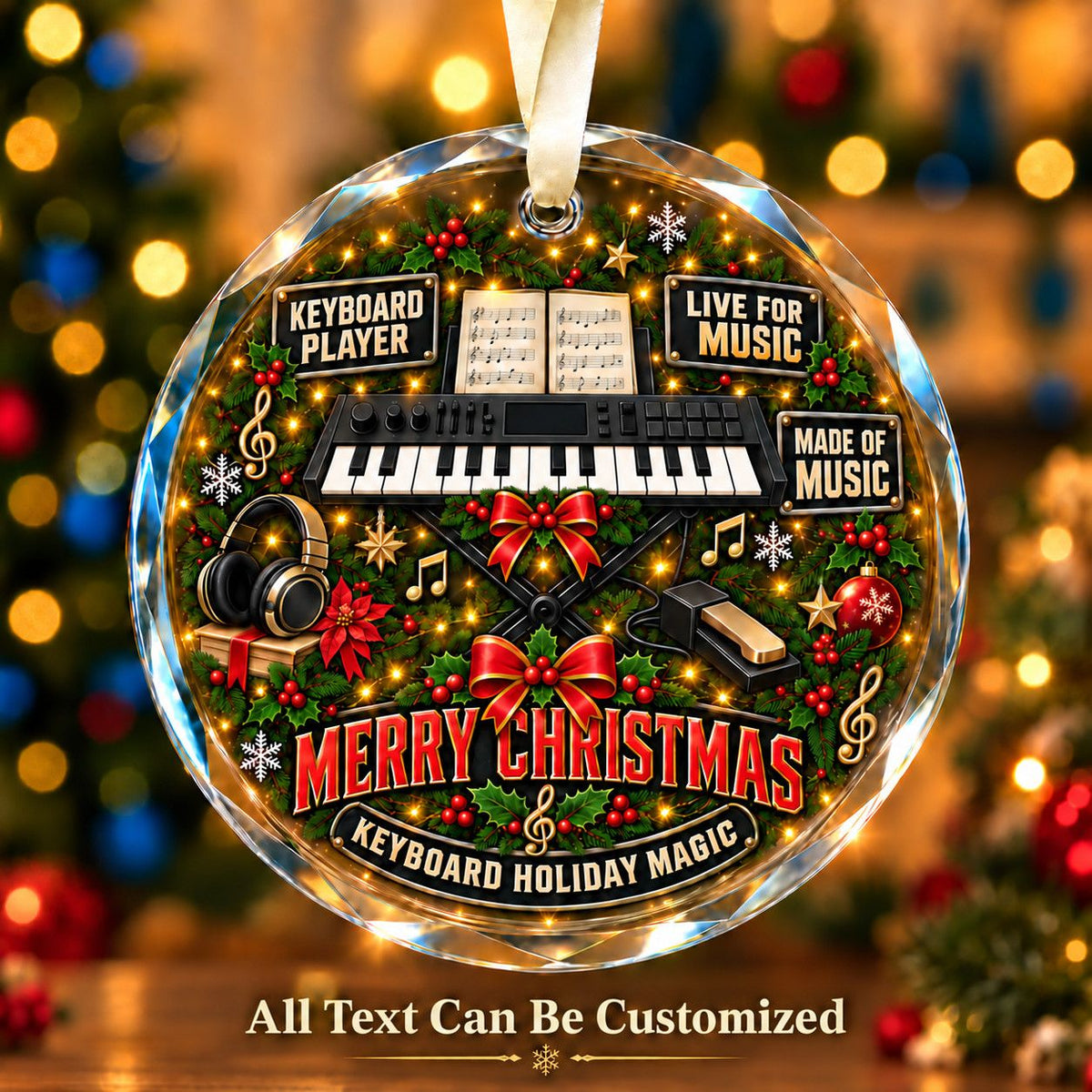Keyboard Player Personalized Glass Ornament | 5To9Vibe