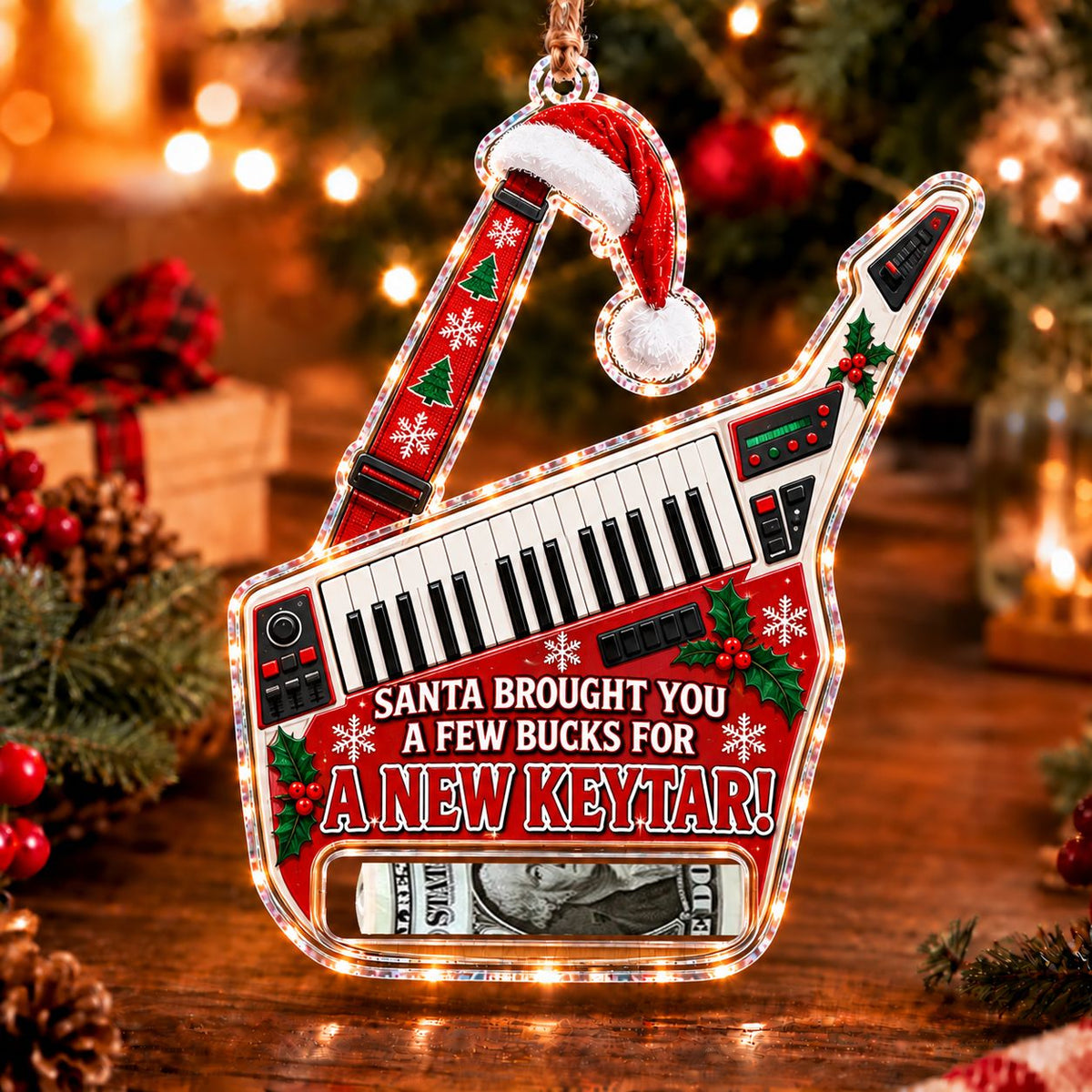Keytar Christmas money holder ornament