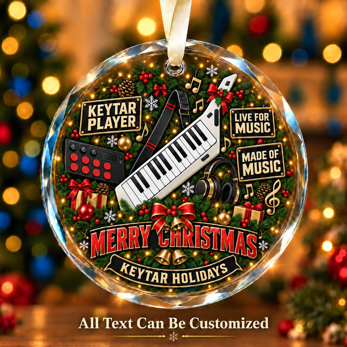 Keytar Player Personalized Glass Ornament | 5To9Vibe