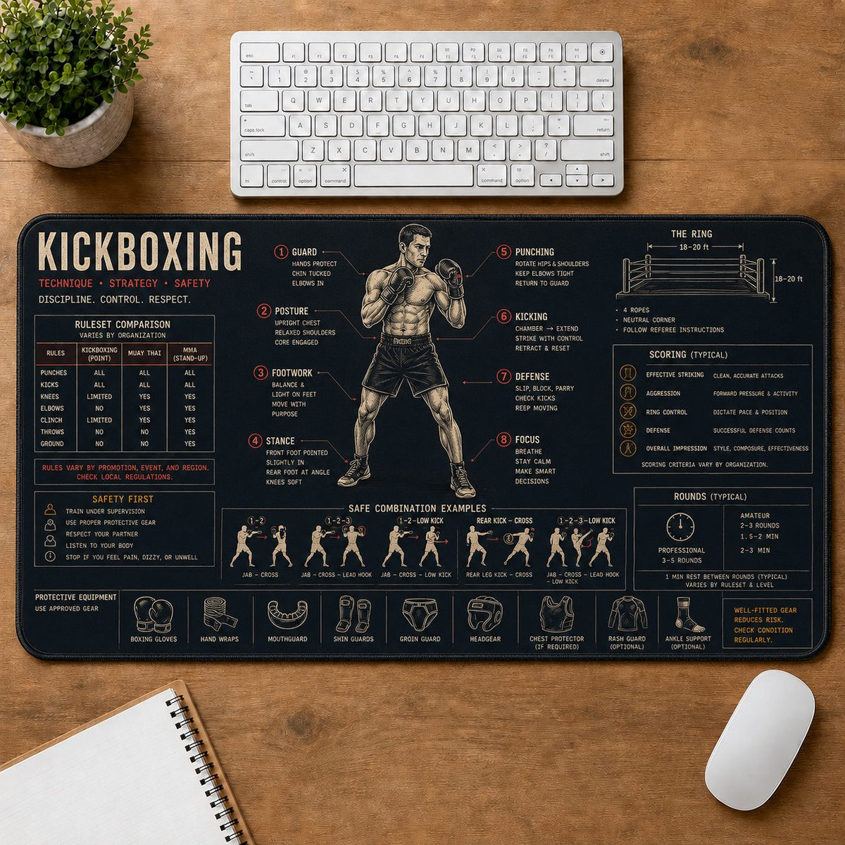 Kickboxing Sports Visual Guide Desk Mat | 5To9Vibe