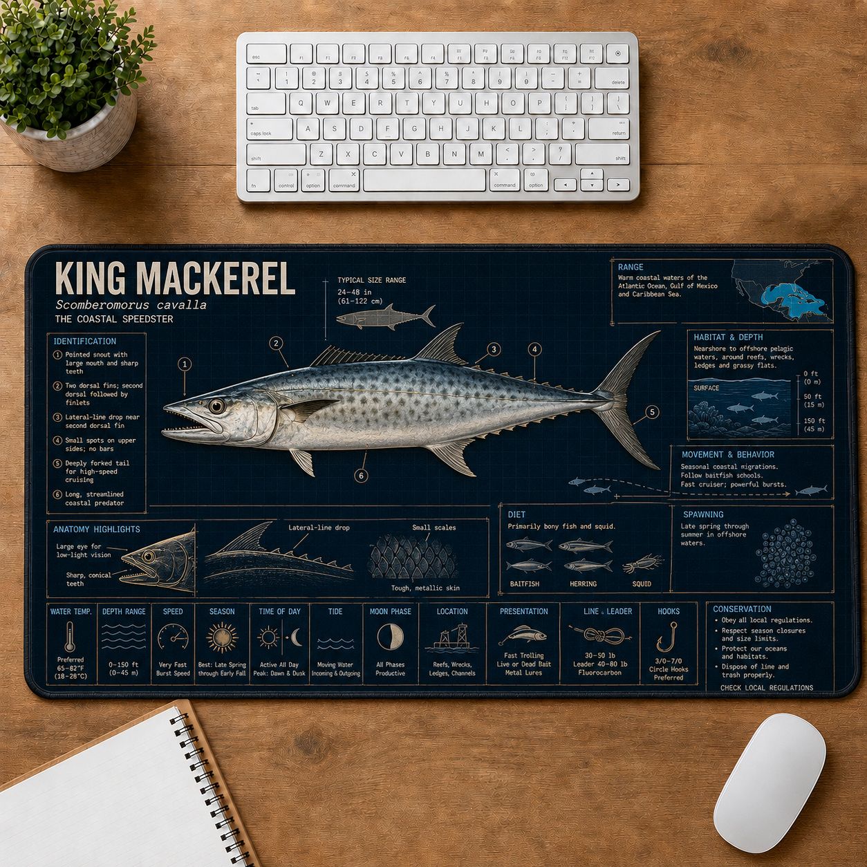 King Mackerel Fishing Field Guide Desk Mat | 5To9Vibe