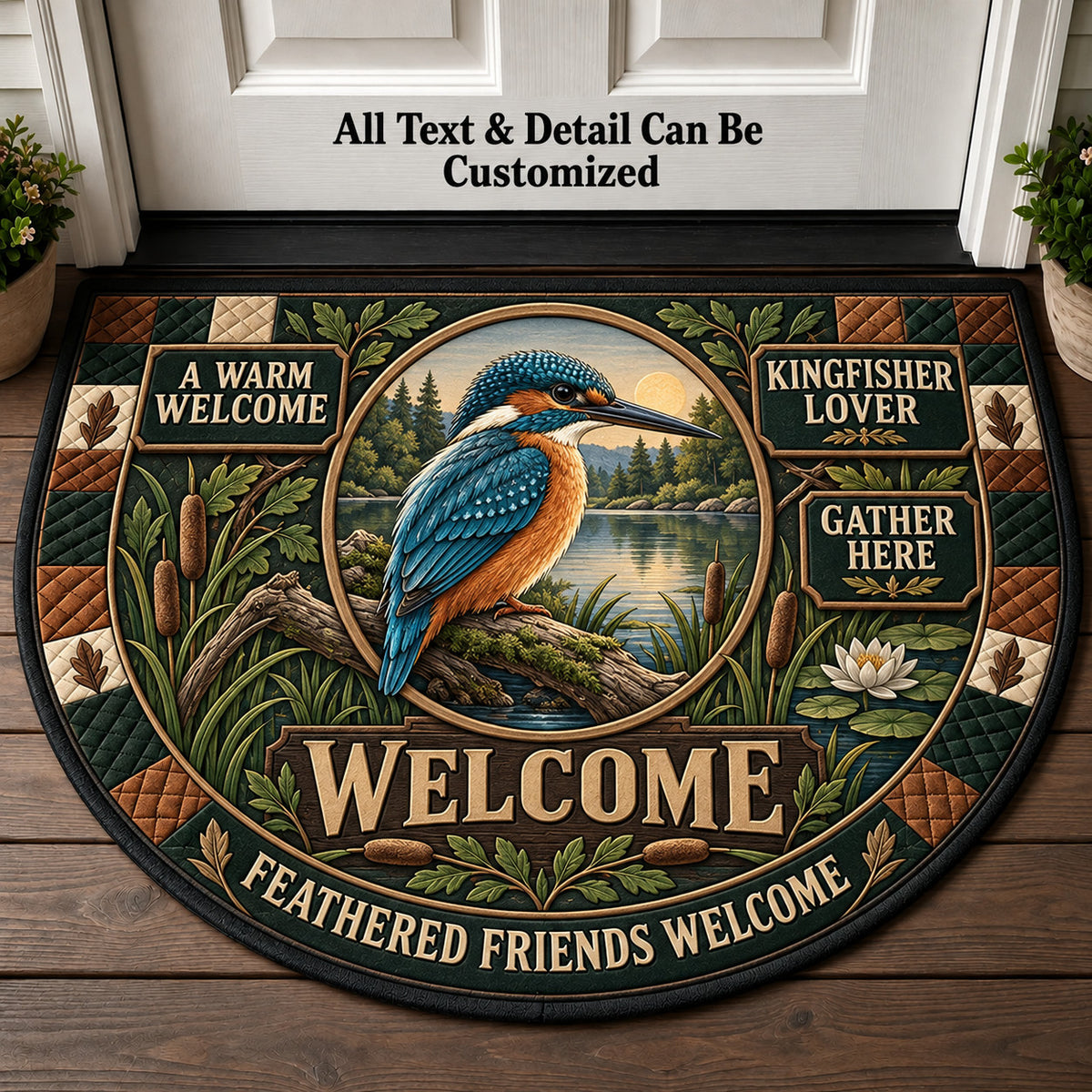Kingfisher Lover Personalized Half Round Mat | 5To9Vibe