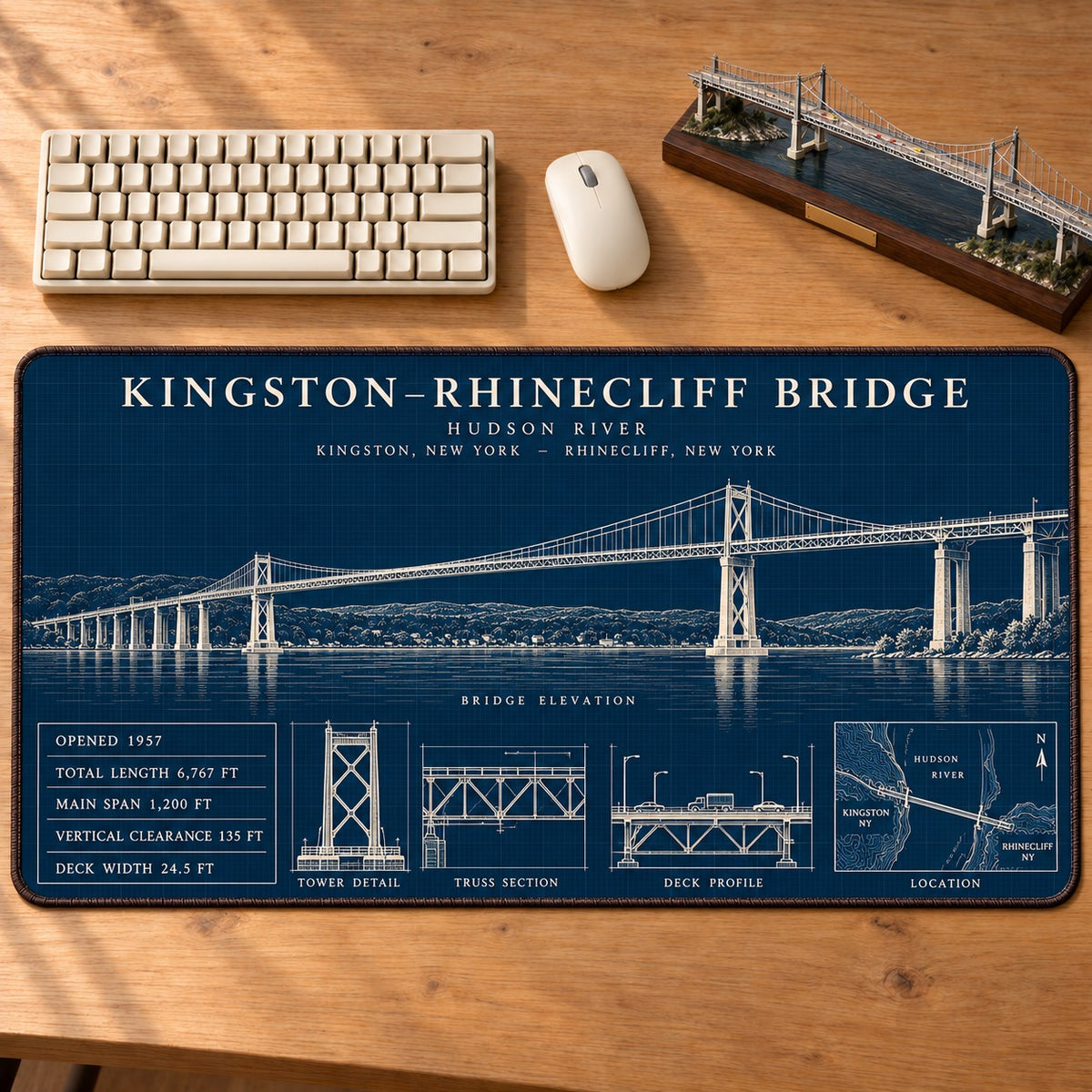Iconic American Bridges Blueprint Desk Mat Mouse Pad Trending - 5to9vibe