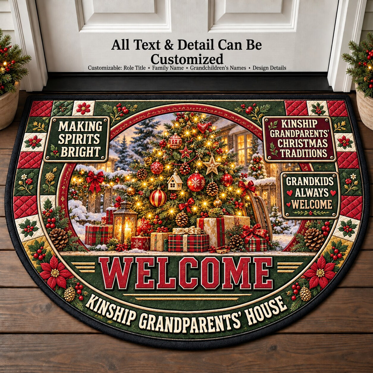Kinship Grandparents' Christmas Traditions Personalized Half Round Mat | 5To9Vibe