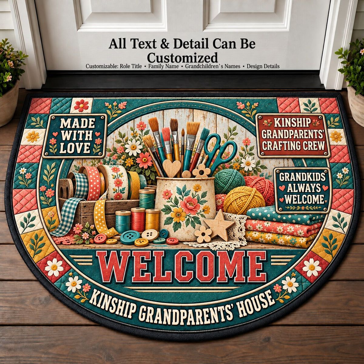 Kinship Grandparents' Crafting Crew Personalized Half Round Mat | 5To9Vibe