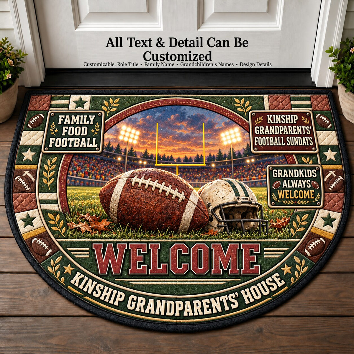 Kinship Grandparents' Football Sundays Personalized Half Round Mat | 5To9Vibe