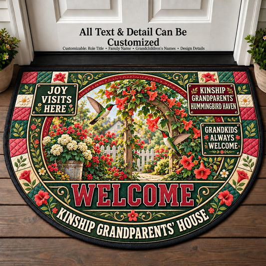 Kinship Grandparents' Hummingbird Haven Personalized Half Round Mat | 5To9Vibe