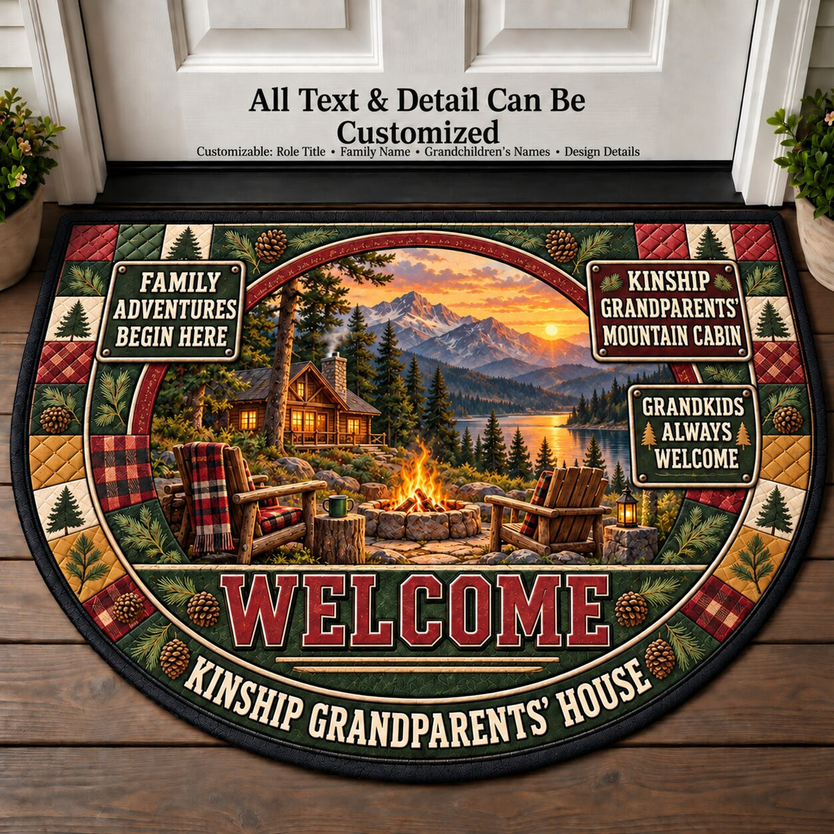 Kinship Grandparents' Mountain Cabin Personalized Half Round Mat | 5To9Vibe