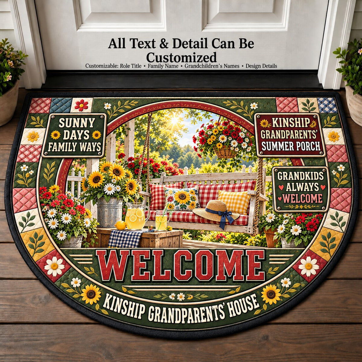 Kinship Grandparents' Summer Porch Personalized Half Round Mat | 5To9Vibe