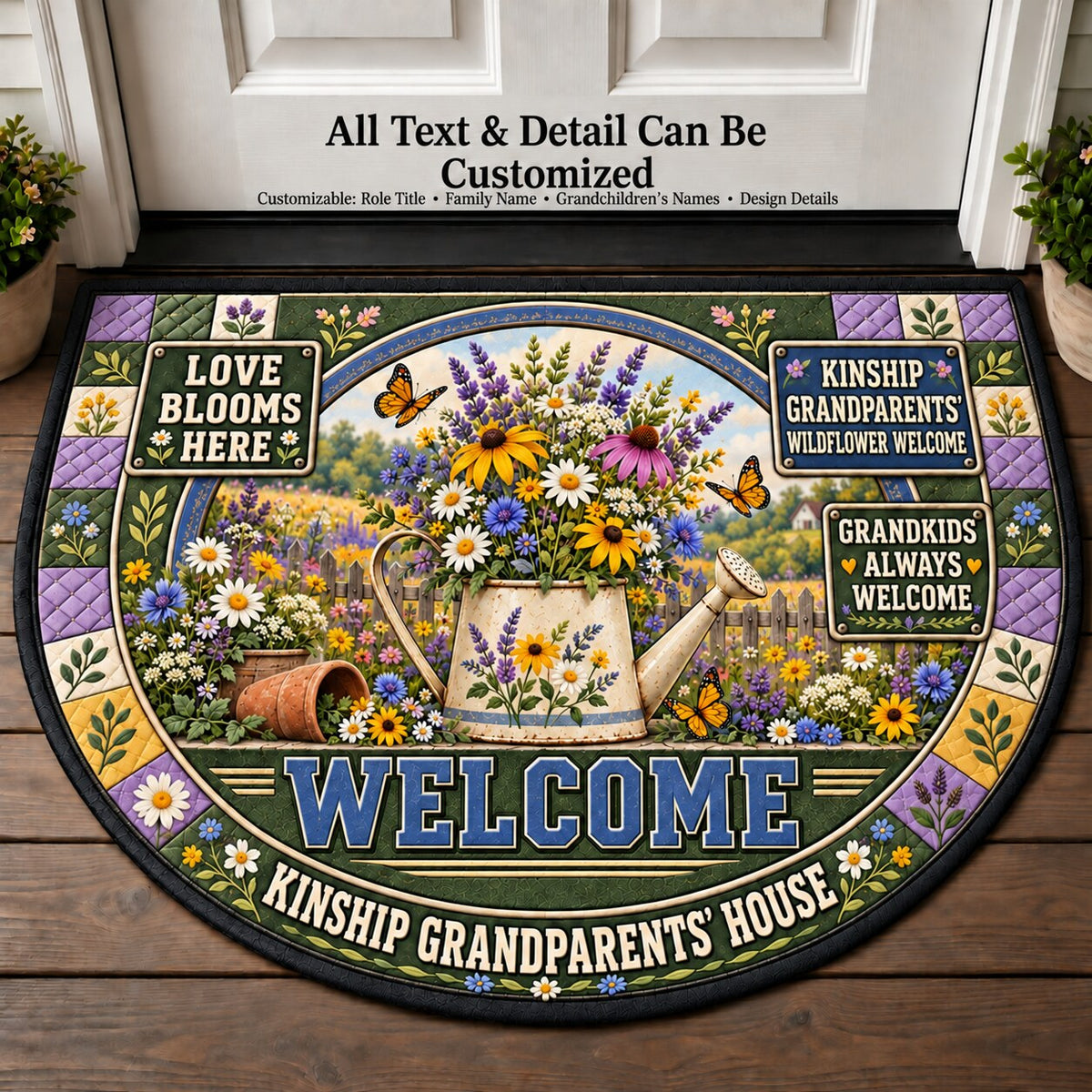 Kinship Grandparents' Wildflower Welcome Personalized Half Round Mat | 5To9Vibe