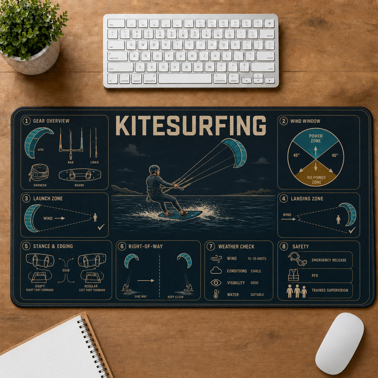Kitesurfing Sports Visual Guide Desk Mat | 5To9Vibe