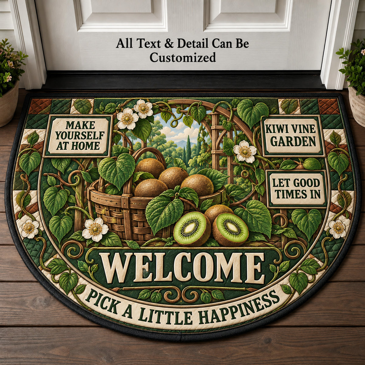 Kiwi Vine Garden Personalized Half Round Mat | 5To9Vibe