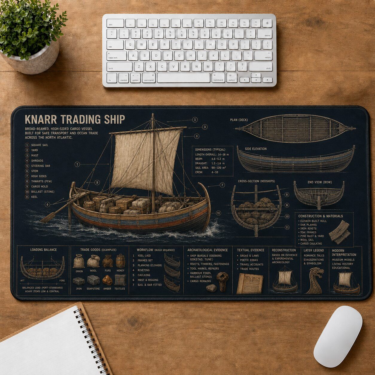 Knarr Trading Ship Viking History and Culture Guide Desk Mat | 5To9Vibe