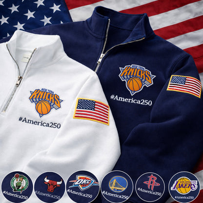 Football Logo America 250 Anniversary Embroidered Logo Premium Quarter Zip Sweatshirt, Inspired Quarter Zip Sweater