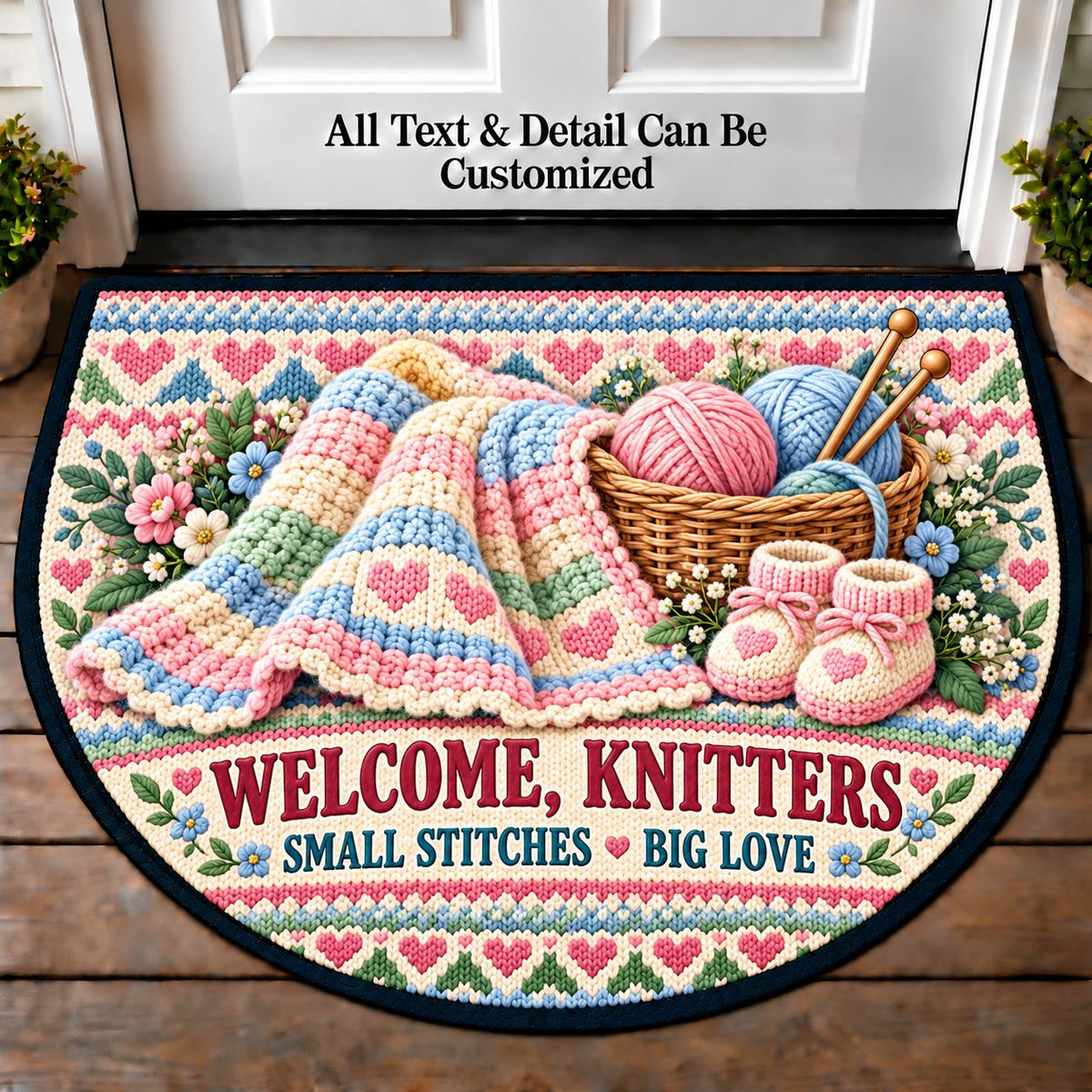 Baby Blanket - Knitters Welcome Personalized Half Round Mat | 5To9Vibe