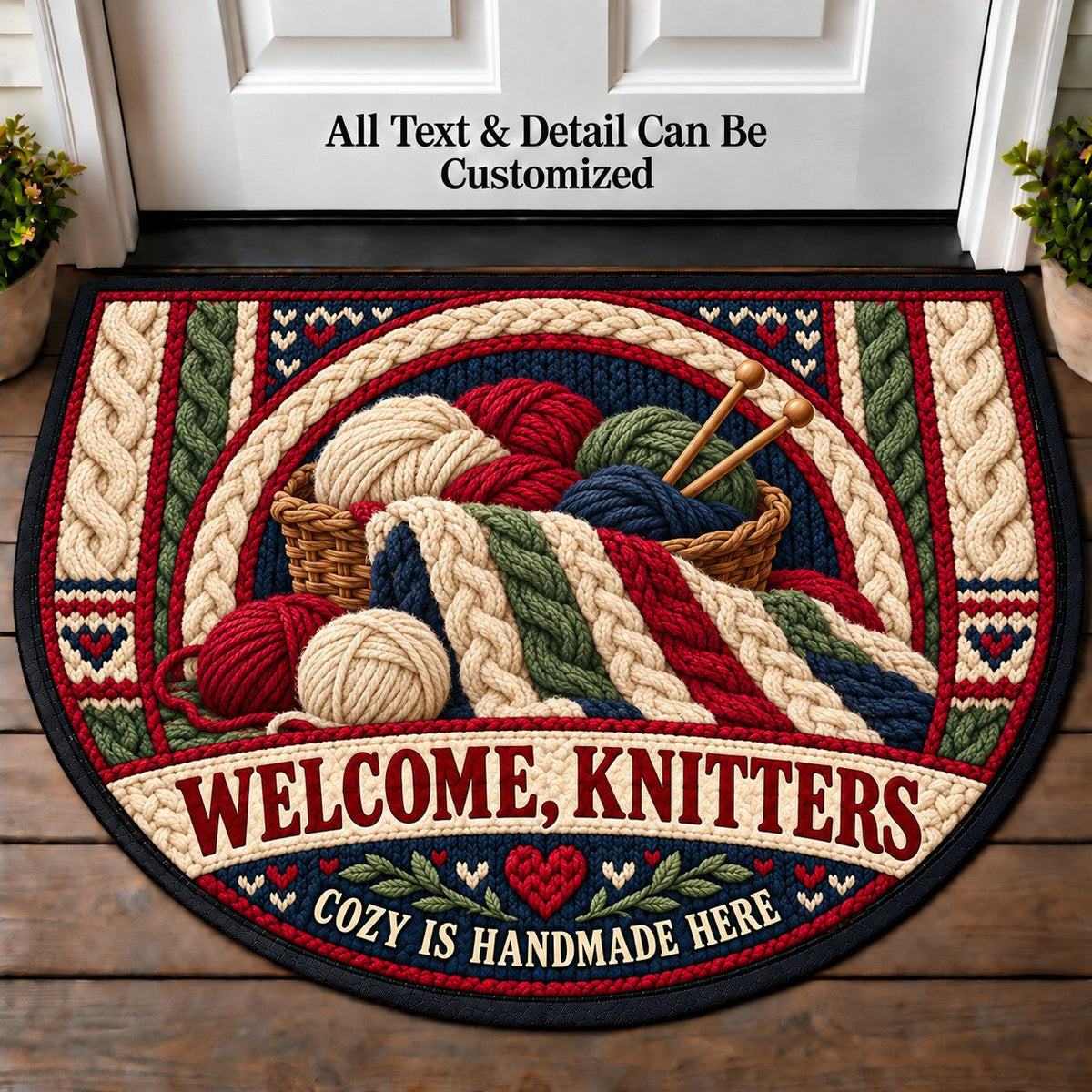 Chunky Cable Knit - Knitters Welcome Personalized Half Round Mat | 5To9Vibe