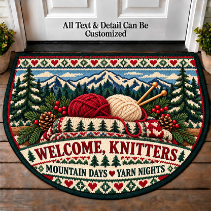 Colorwork Mountains - Knitters Welcome Personalized Half Round Mat | 5To9Vibe