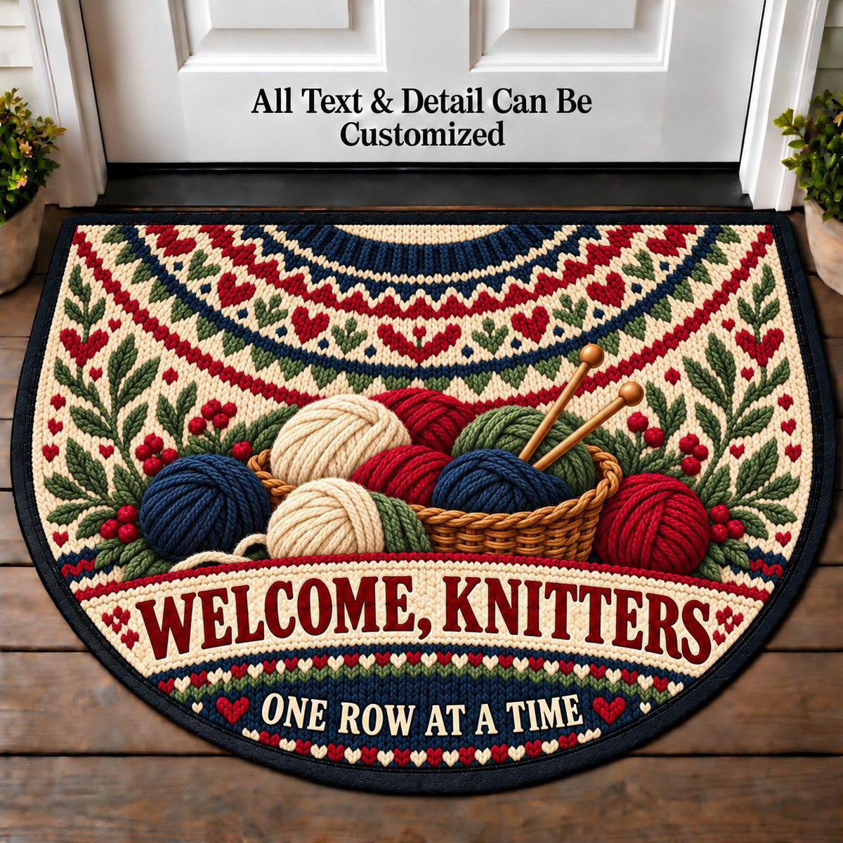 Colorwork Yoke - Knitters Welcome Personalized Half Round Mat | 5To9Vibe