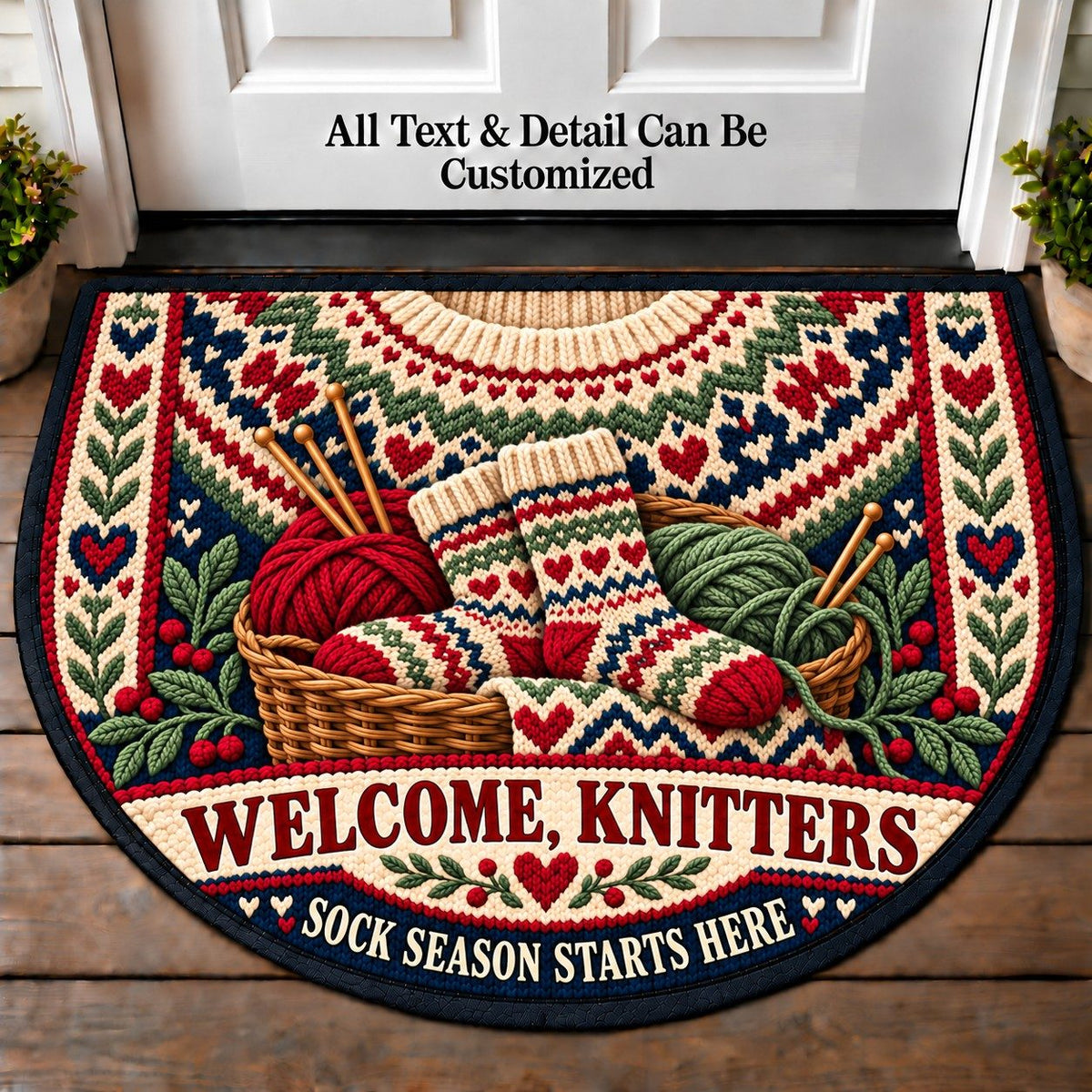 Cozy Socks - Knitters Welcome Personalized Half Round Mat | 5To9Vibe